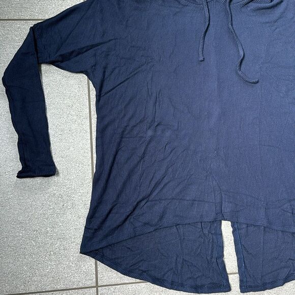 NWT Michael Lauren Oversized Pullover Drawstring Hoodie w/ Back Slit in Navy M - Picture 4 of 13